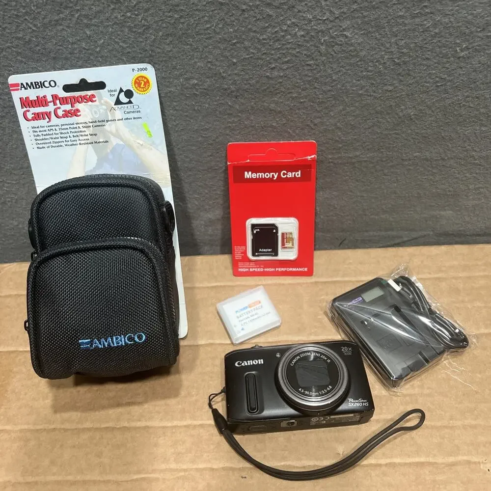 Canon PowerShot SX260 HS 12.1MP Digital Camera Black w/20x Zoom Bundle